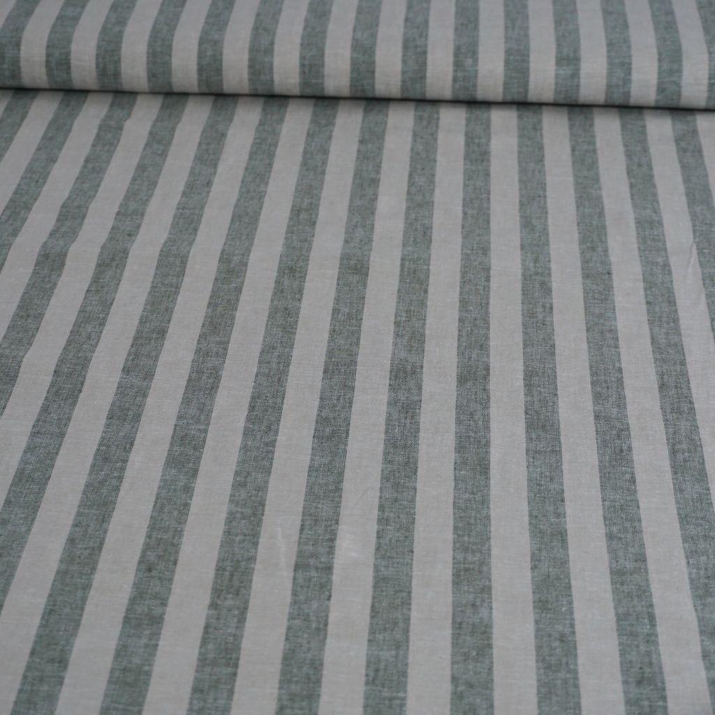 Leinen Baumwolle Mix Blockstreifen grün natur